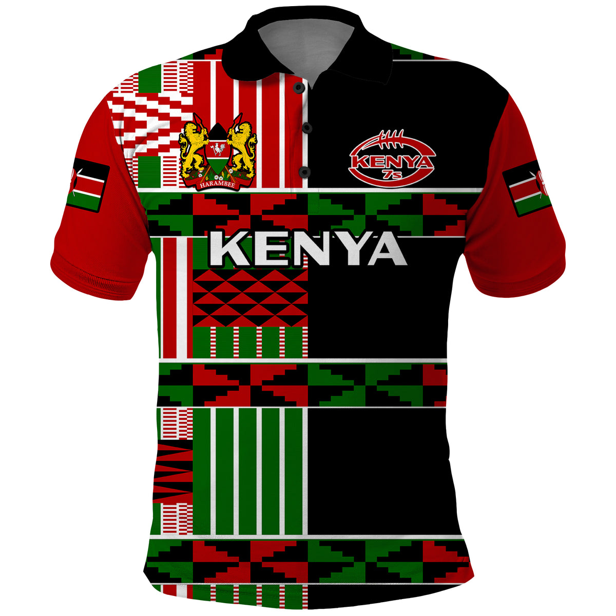 (Custom Text And Number) Kenya Rugby Sevens Kenyan Pattern Version Polo Shirt - Wonder Print Shop