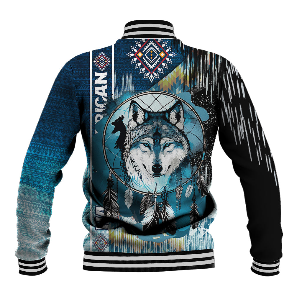 Native American Wolf Dreamcatcher Blue Baseball Jacket - Wonder Print Shop