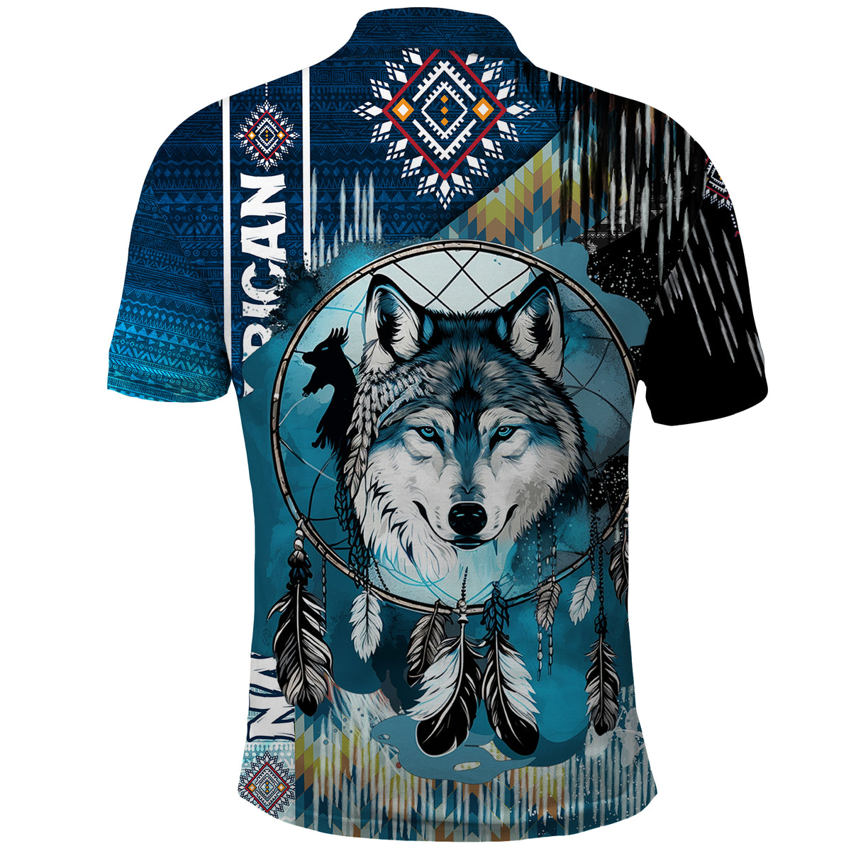 Native American Wolf Dreamcatcher Blue Polo Shirt - Wonder Print Shop