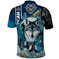 Native American Wolf Dreamcatcher Blue Polo Shirt - Wonder Print Shop