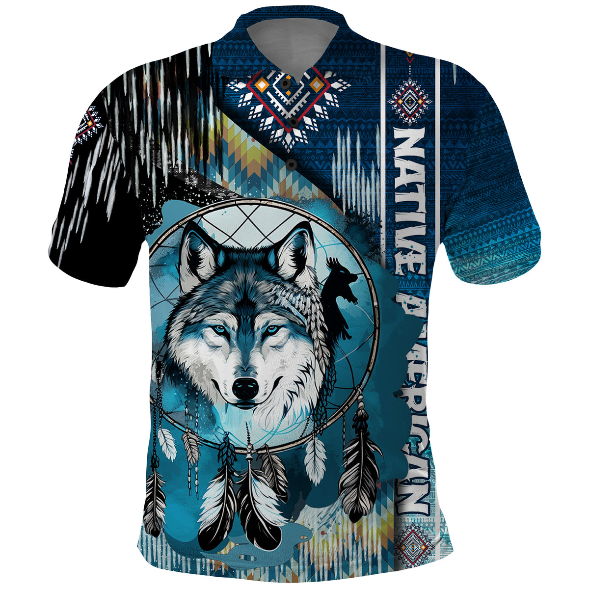 Native American Wolf Dreamcatcher Blue Polo Shirt - Wonder Print Shop