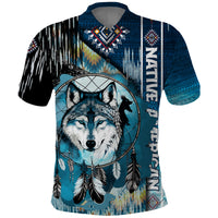 Native American Wolf Dreamcatcher Blue Polo Shirt - Wonder Print Shop
