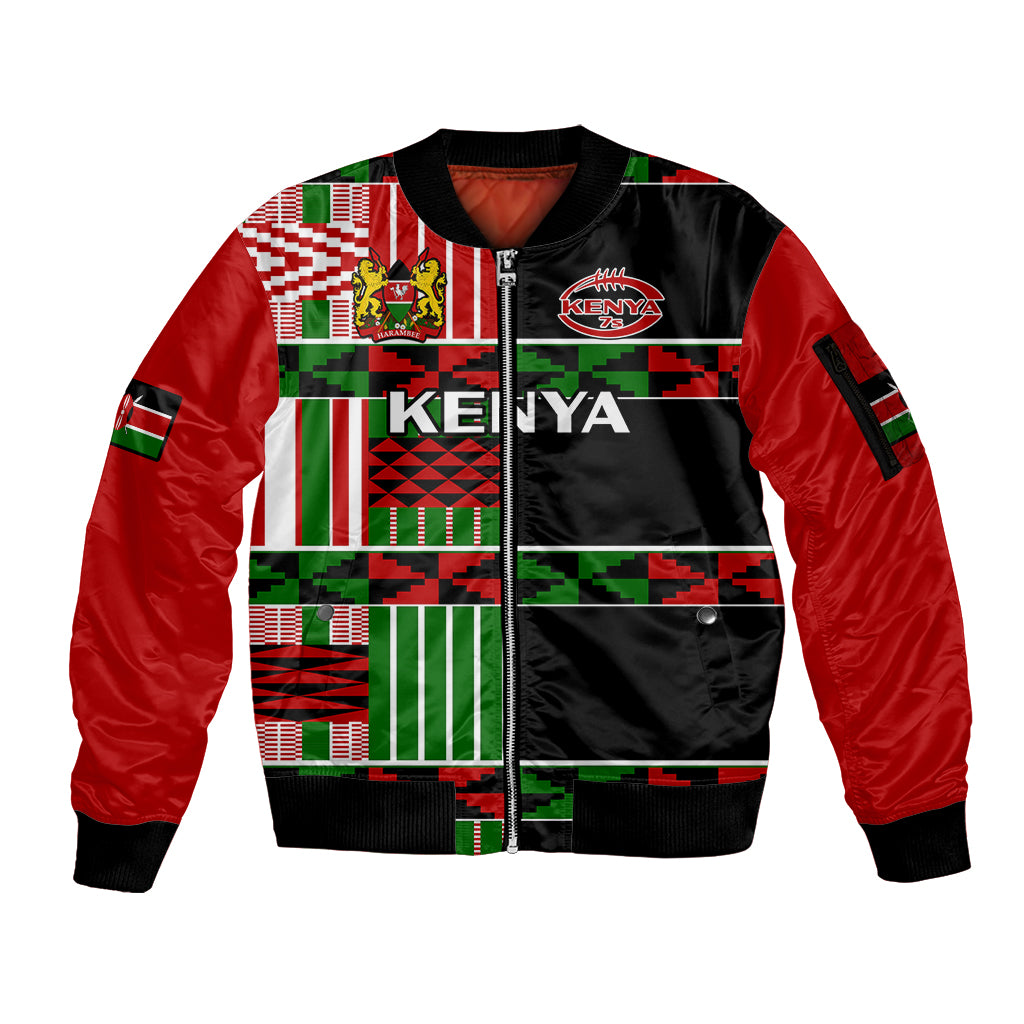 custom-text-and-number-kenya-rugby-sevens-kenyan-pattern-version-sleeve-zip-bomber-jacket