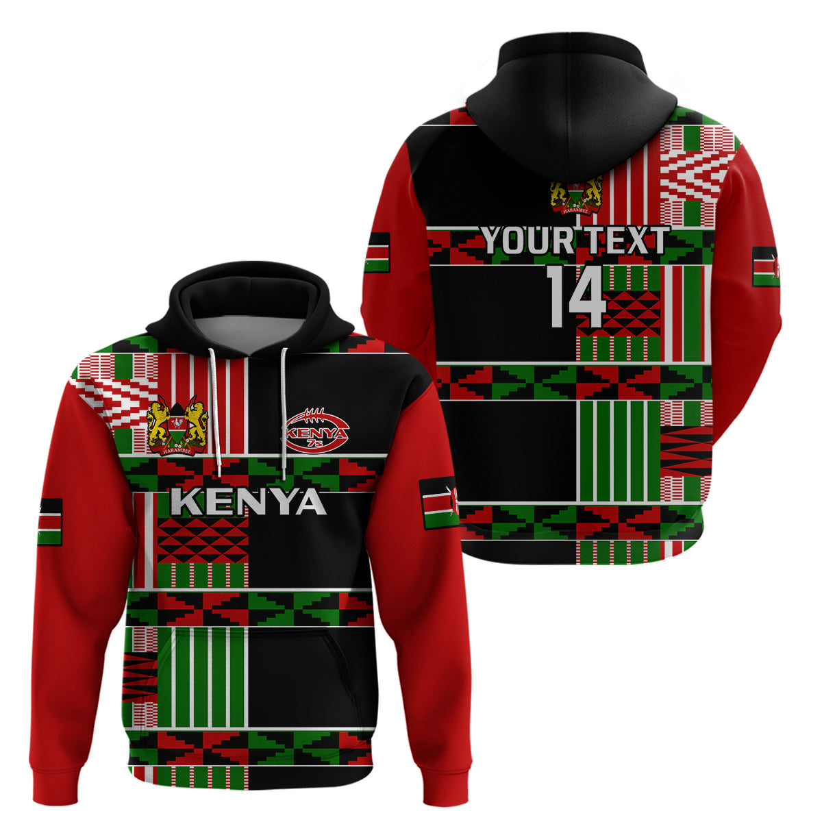 Custom Kenya Rugby Sevens Kenyan Pattern Version Hoodie - Wonder Print Shop