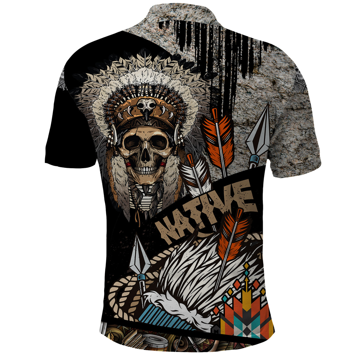 Native American Feather Headdress Abstract Grunge Pattern Polo Shirt - Wonder Print Shop