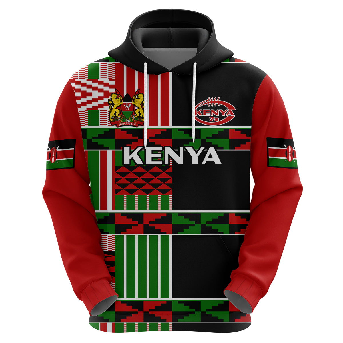 Custom Kenya Rugby Sevens Kenyan Pattern Version Hoodie - Wonder Print Shop