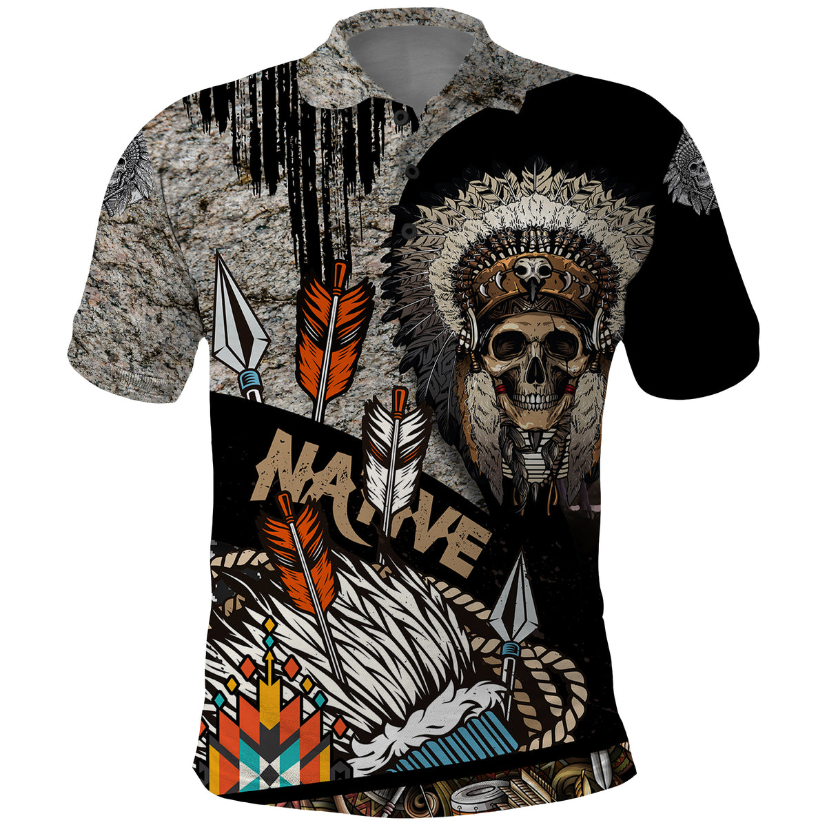 Native American Feather Headdress Abstract Grunge Pattern Polo Shirt - Wonder Print Shop