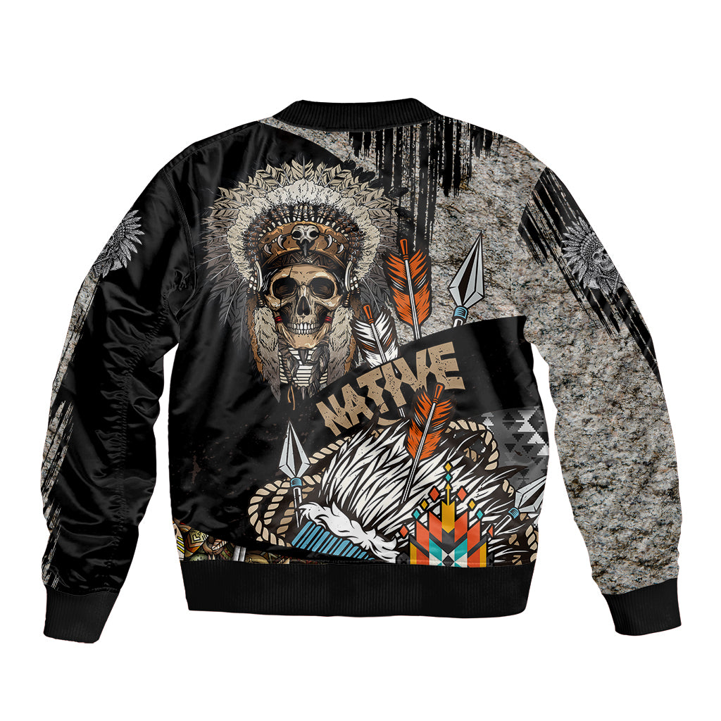 Native American Feather Headdress Abstract Grunge Pattern Sleeve Zip Bomber Jacket - Wonder Print Shop