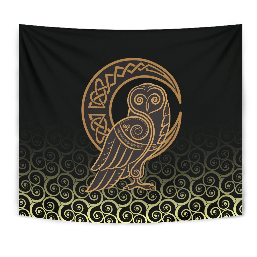 Viking Tapestry Owl Celtic On Triskels Background RLT12 - Wonder Print Shop