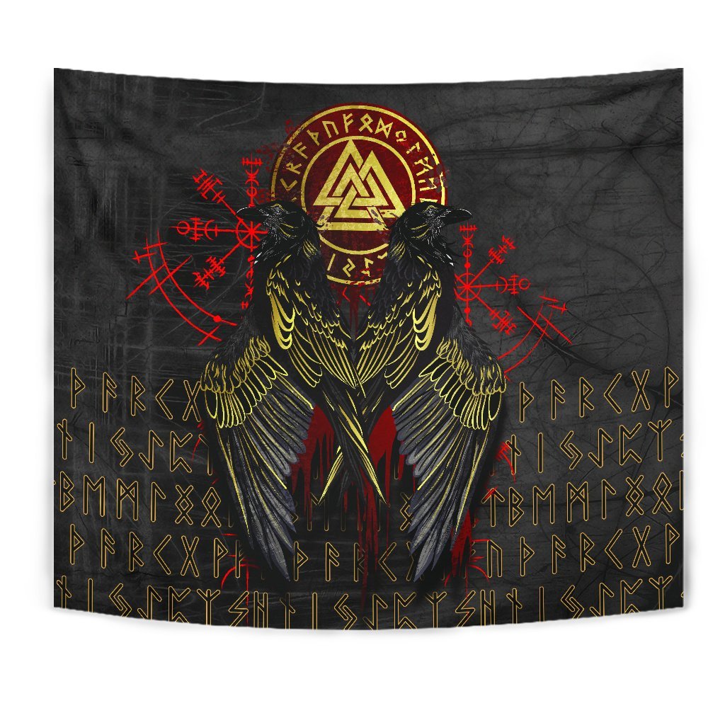 Viking Tapestry - Vikings Valknut and Ravens Tattoo RLT12 - Wonder Print Shop