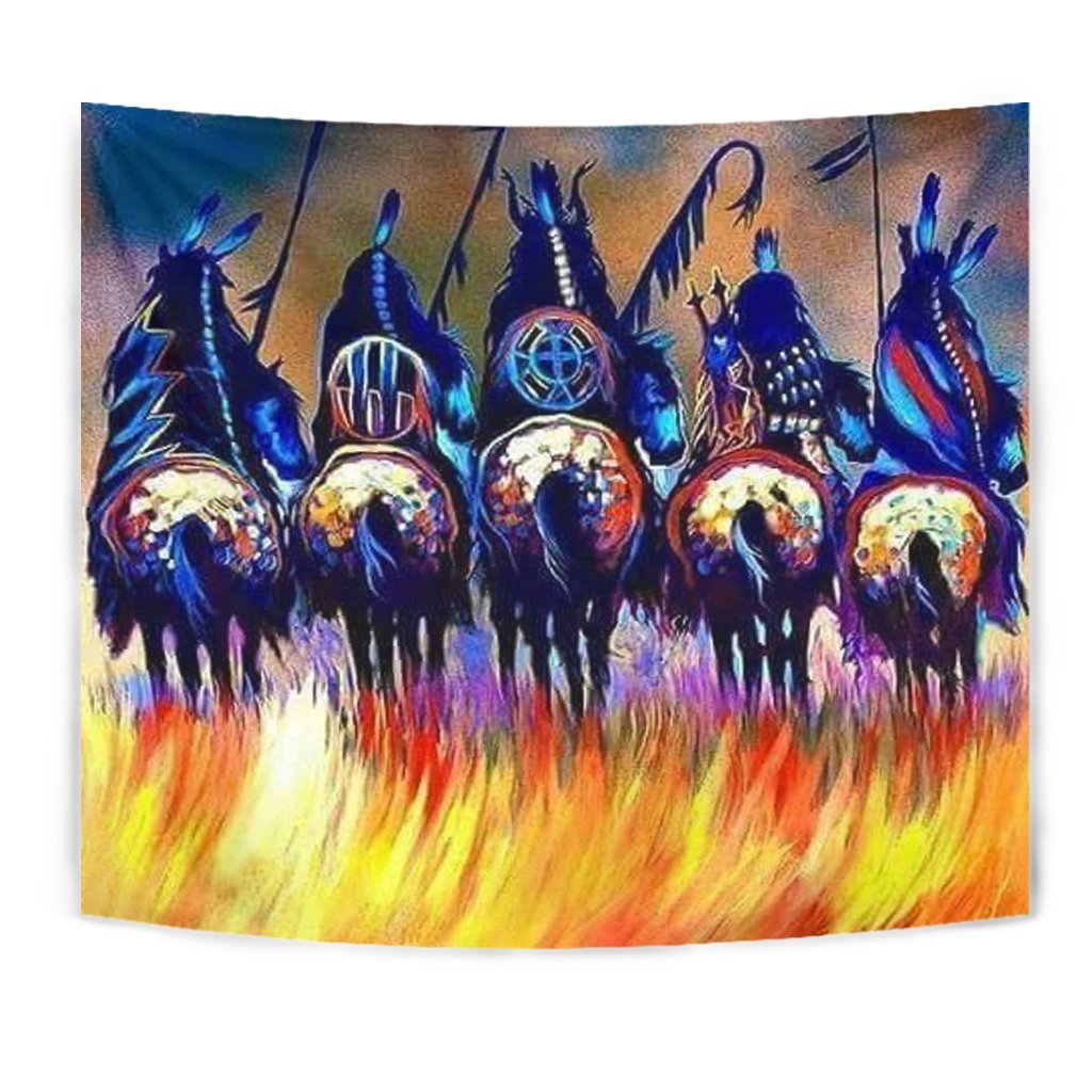5 Warriors Riding Horse Native American Design Wall Hanging Tapestry LT10 - Wonder Print Shop