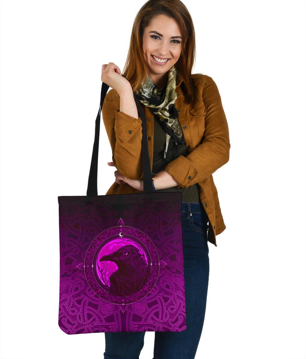 viking-tote-bag-ethnic-odin-raven-pink