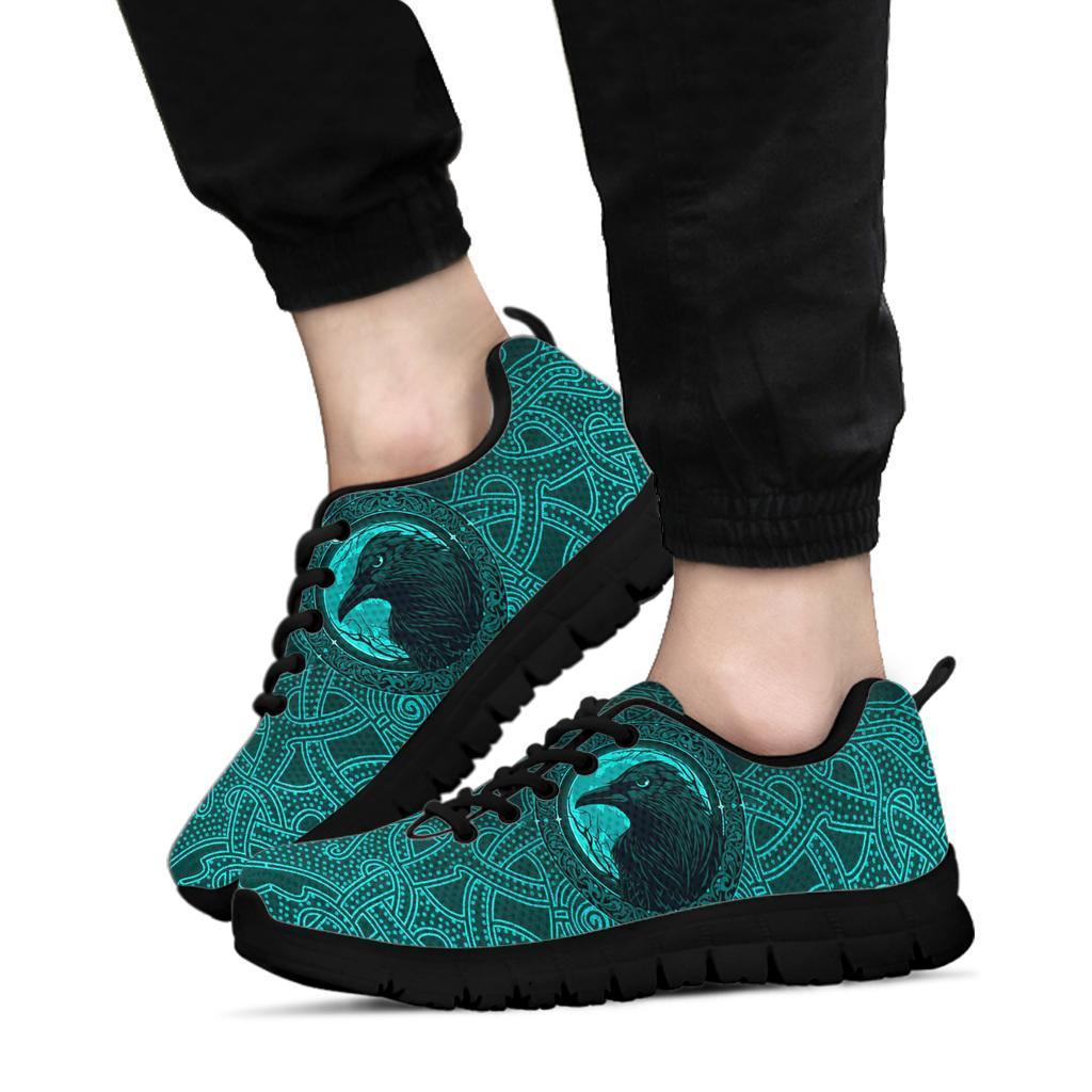 Viking Sneakers, Ethnic Odin Raven Cyan RLT12 - Wonder Print Shop