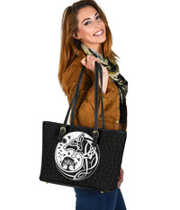 Viking Small Leather Tote Bag, Skoll and Hati Rune Tattoo RLT12 - Wonder Print Shop
