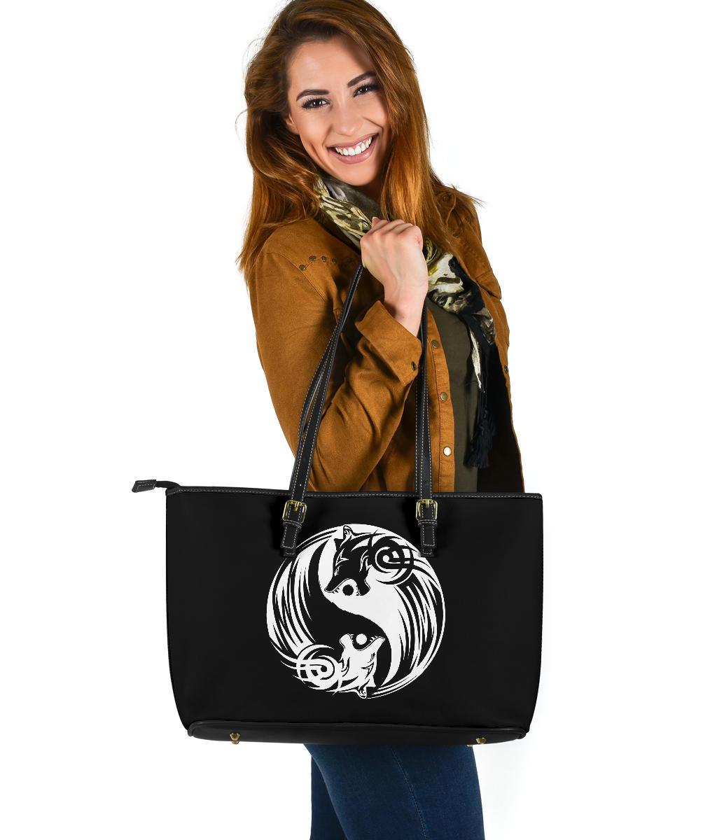 Viking Bomber Large Leather Tote Ying Yang Wolf RLT12 - Wonder Print Shop