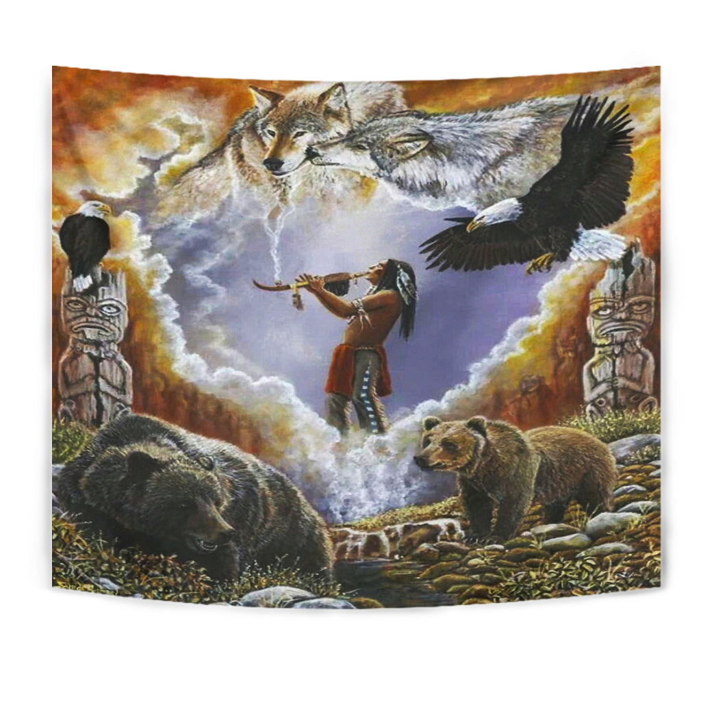 Calling The Totem Native American Tapestry LT10 - Wonder Print Shop