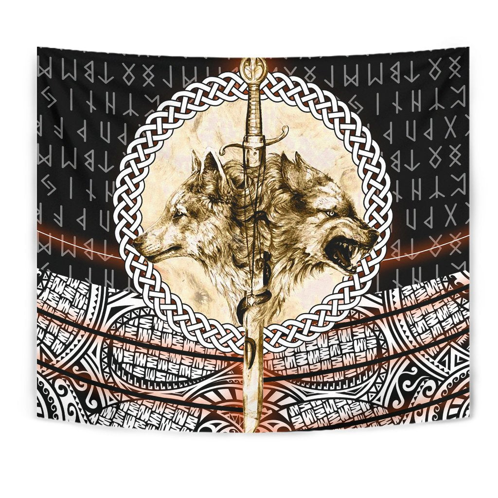 Viking Tapestry - Wolf and Vikings Tattoo 3D RLT12 - Wonder Print Shop