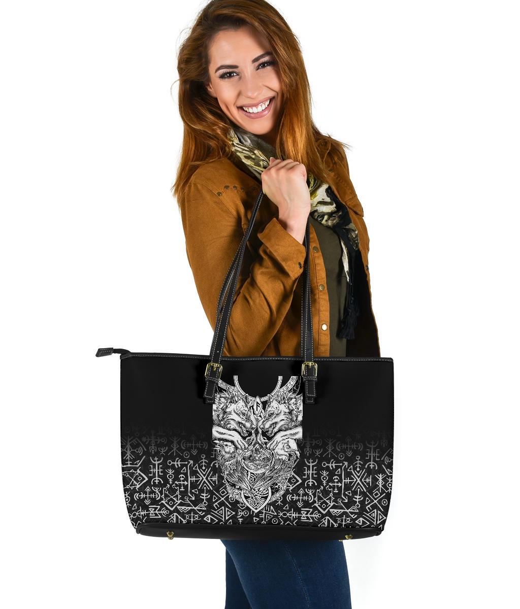 Viking Large Leather Tote Wolf and Raven Special RLT12 - Wonder Print Shop