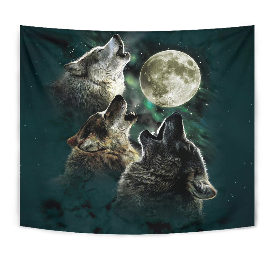 Native American Howling Wolves Under Moonlight Tapestry LT10 - Wonder Print Shop