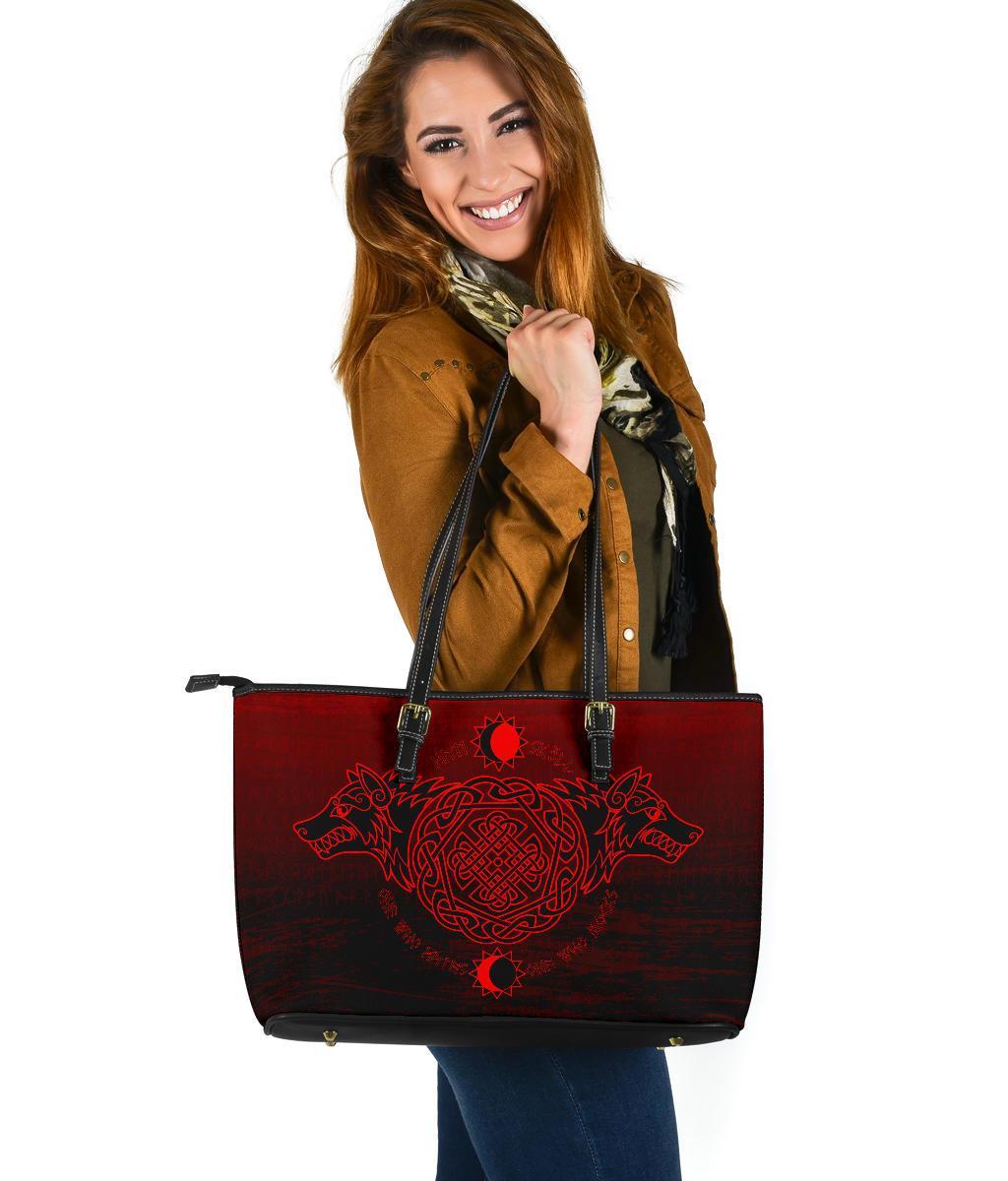 Viking Large Leather Tote Bag, Skoll and Hati RLT12 - Wonder Print Shop