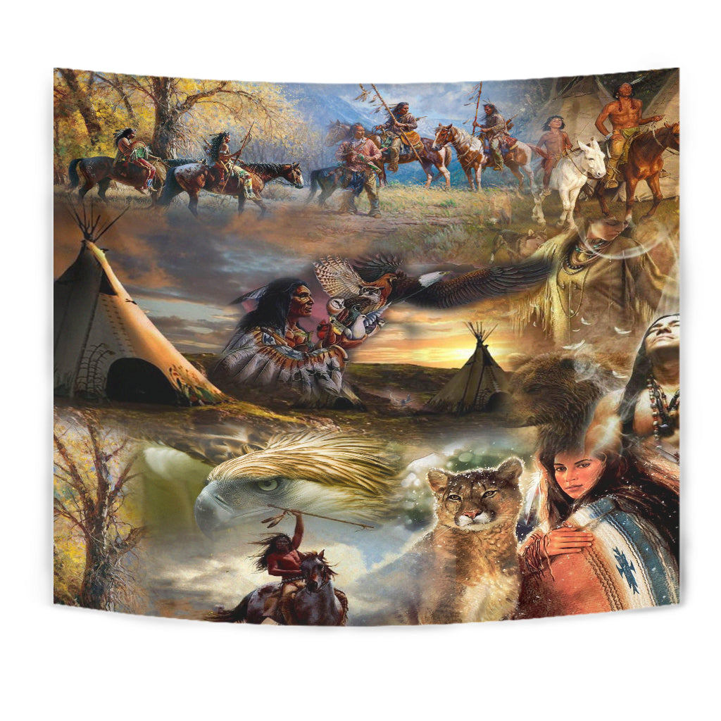 Thunderbird Wolf Horse Native American Tapestry LT10 - Wonder Print Shop