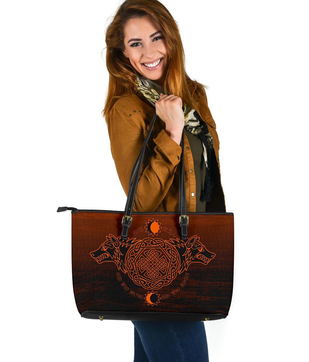 Viking Large Leather Tote, Skoll and Hati Orange RLT12 - Wonder Print Shop