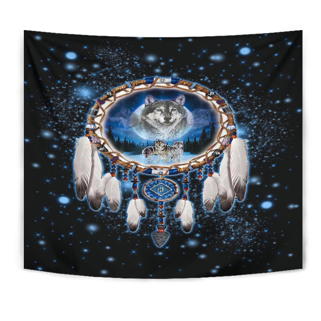 Galaxy Dreamcatcher Wolf 3D Native American Tapestry LT10 - Wonder Print Shop