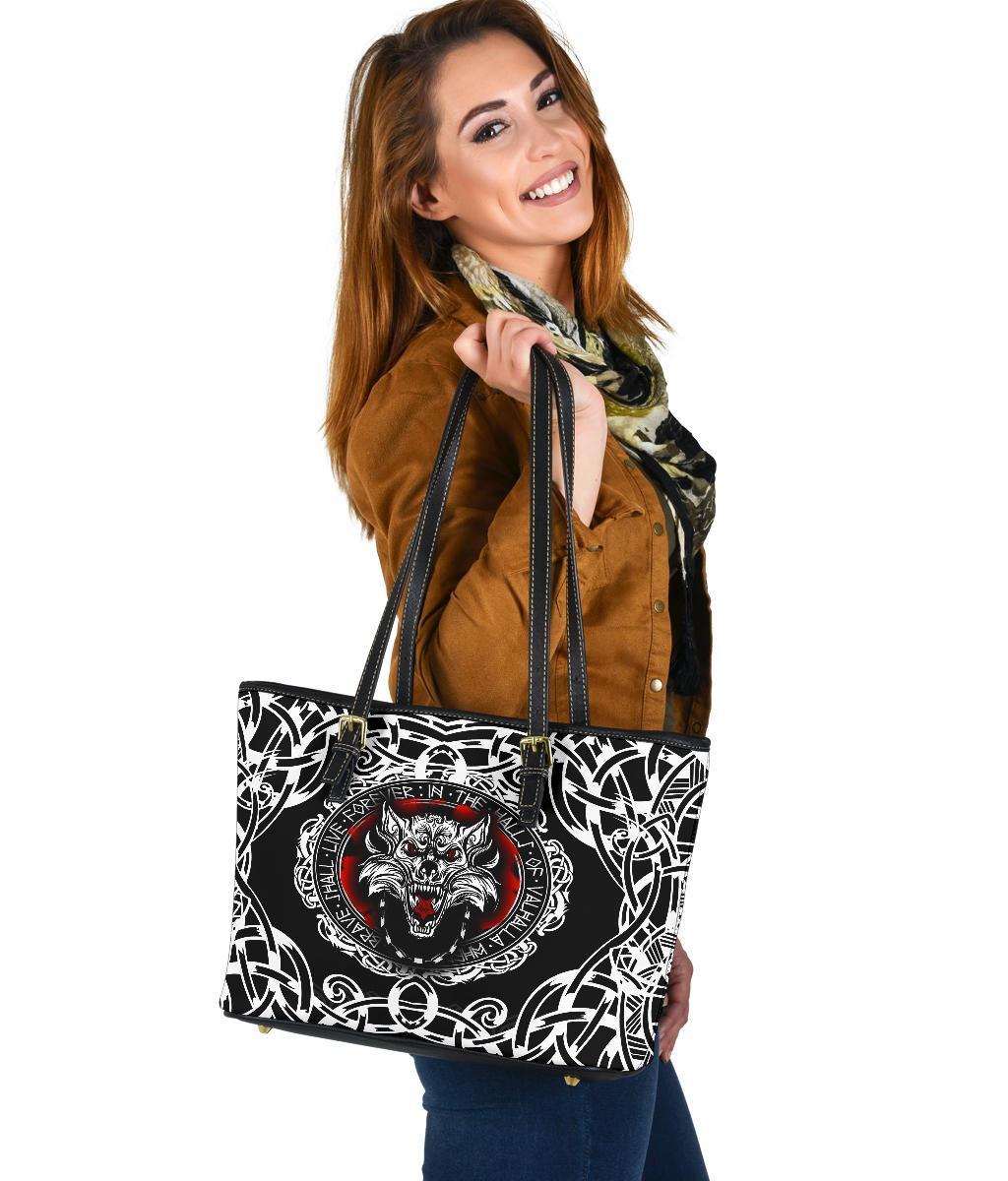 Viking Small Leather Tote, Fenrir Wolf RLT12 - Wonder Print Shop