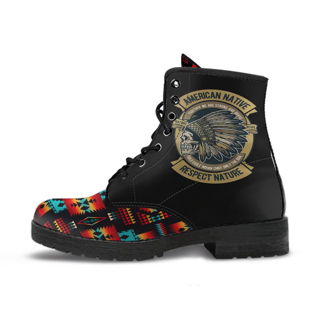 skull-black-native-american-tribes-pattern-leather-boots