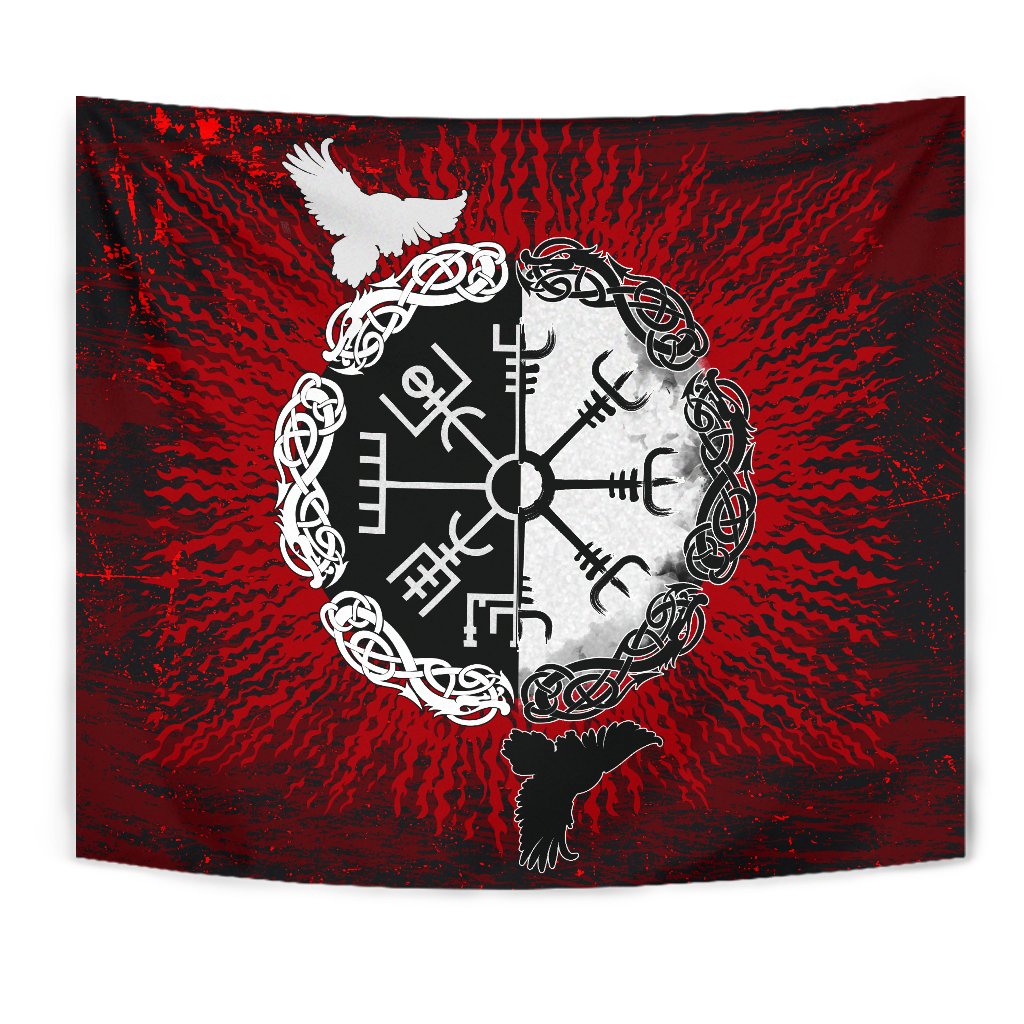 Viking Tapestry Raven Of Odin and Symbol Viking On Blood Background RLT12 - Wonder Print Shop
