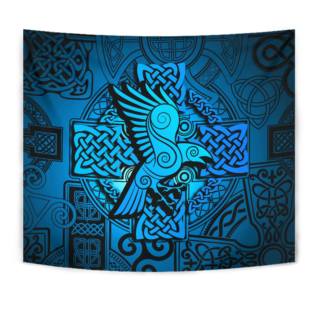 Viking Tapestry - Raven Odin Celtic Cyan RLT12 - Wonder Print Shop