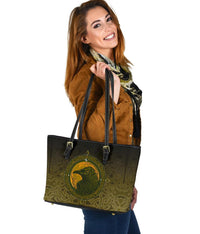 Viking Small Leather Tote Bag, Ethnic Odin Raven Gold RLT12 - Wonder Print Shop