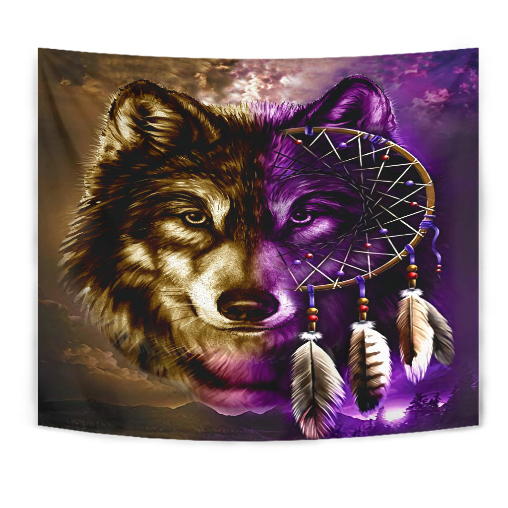 Dreamcatcher Purple Wolf Native American Tapestry LT10 - Wonder Print Shop
