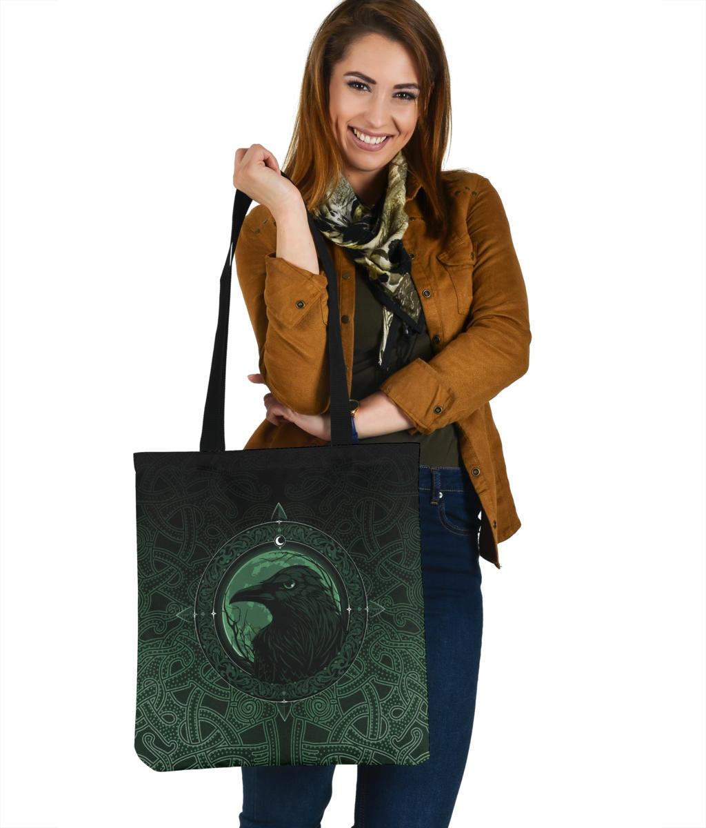 viking-tote-bag-ethnic-odin-raven-green