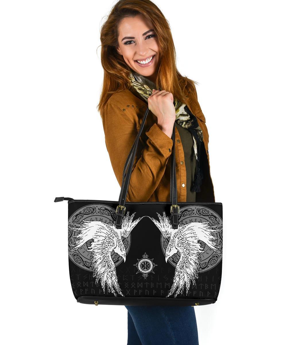 Viking Large Leather Tote Mystical Raven Tattoo Special RLT12 - Wonder Print Shop