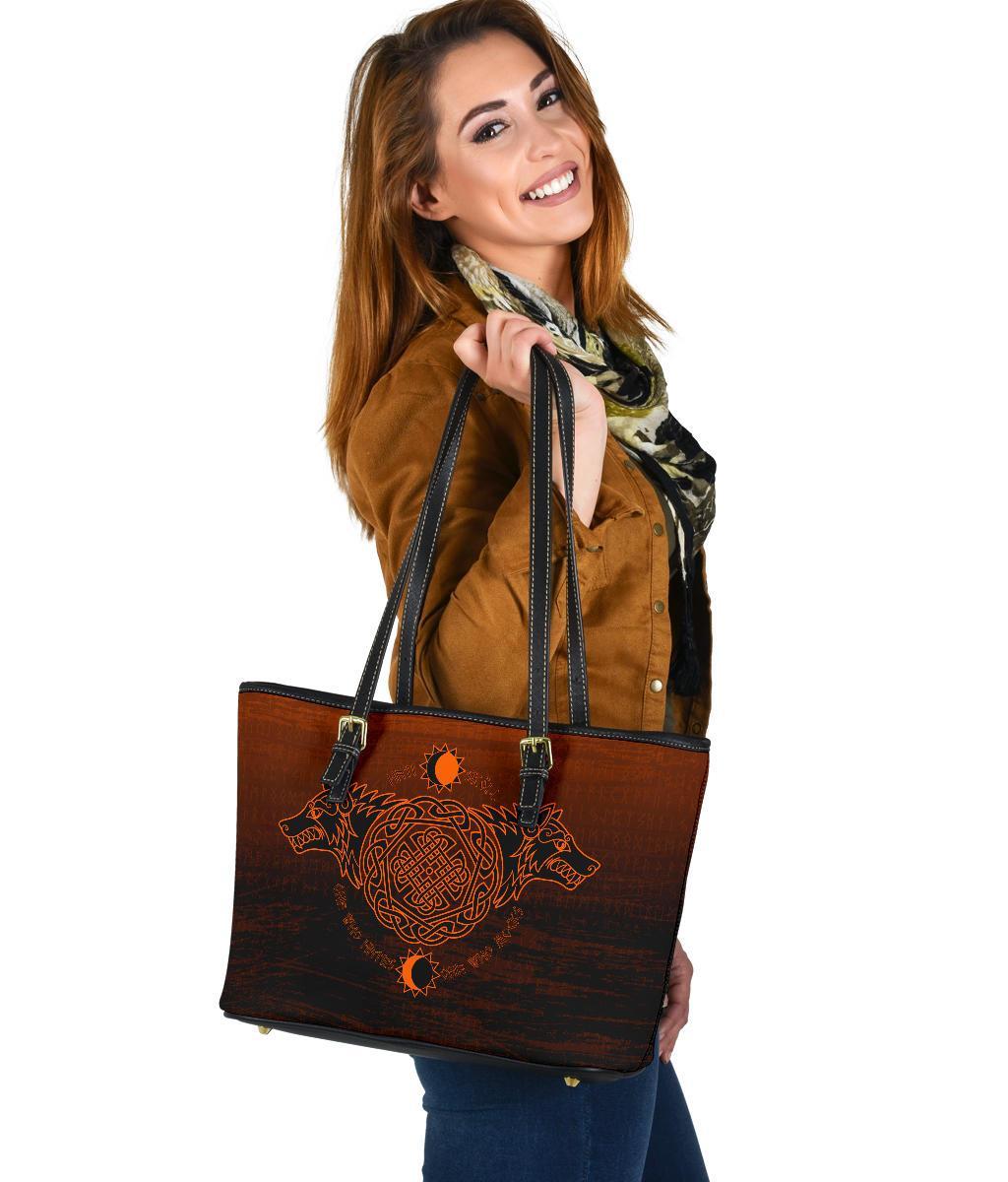 Viking Small Leather Tote, Skoll and Hati Orange RLT12 - Wonder Print Shop
