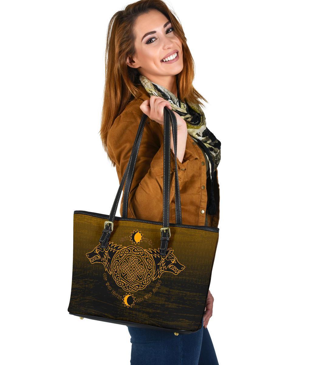 Viking Small Leather Tote Bag, Skoll and Hati RLT12 - Wonder Print Shop