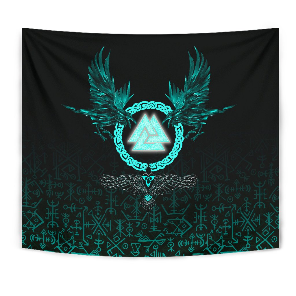 Viking Tapestry Three Raven and Valknut Cyan RLT12 - Wonder Print Shop