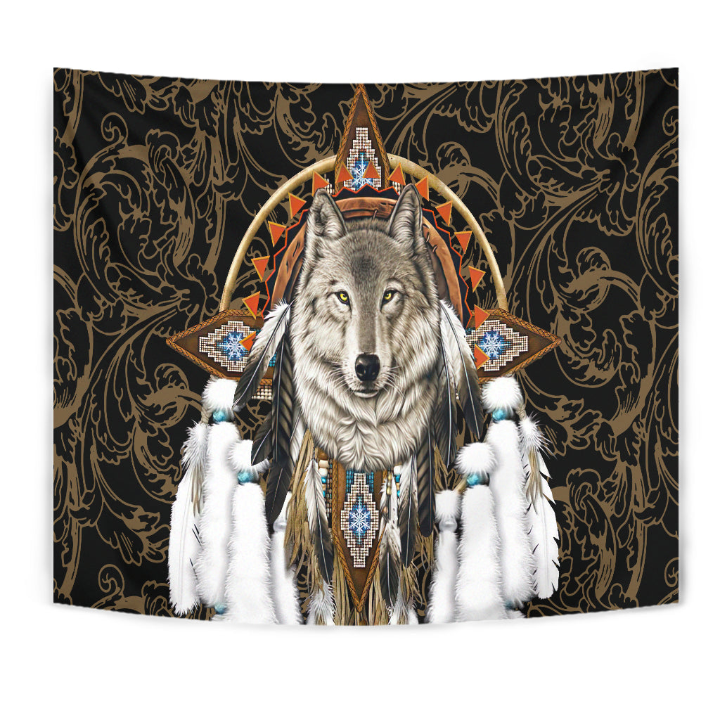 Wolf Dreamcatcher Feather Native American Tapestry LT10 - Wonder Print Shop