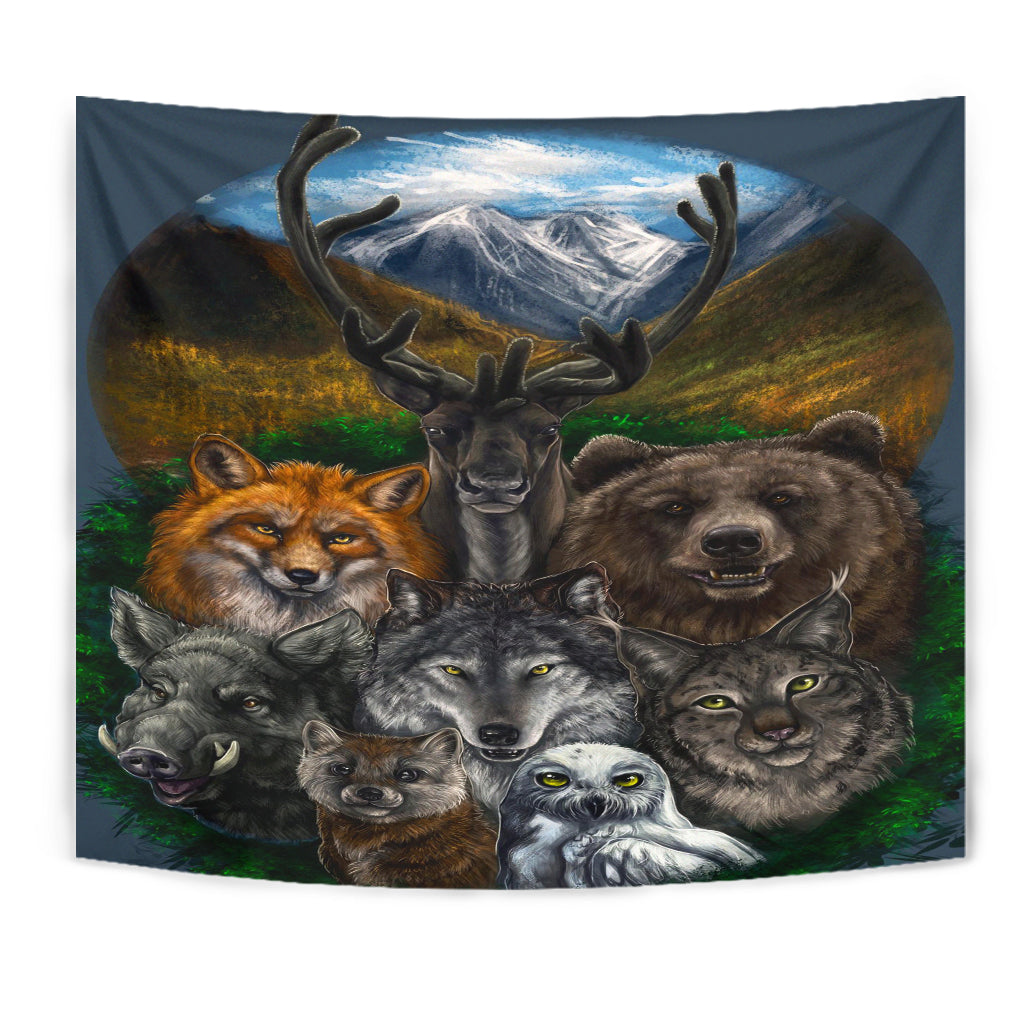 Wolf With Animal Native American Tapestry LT10 - Wonder Print Shop