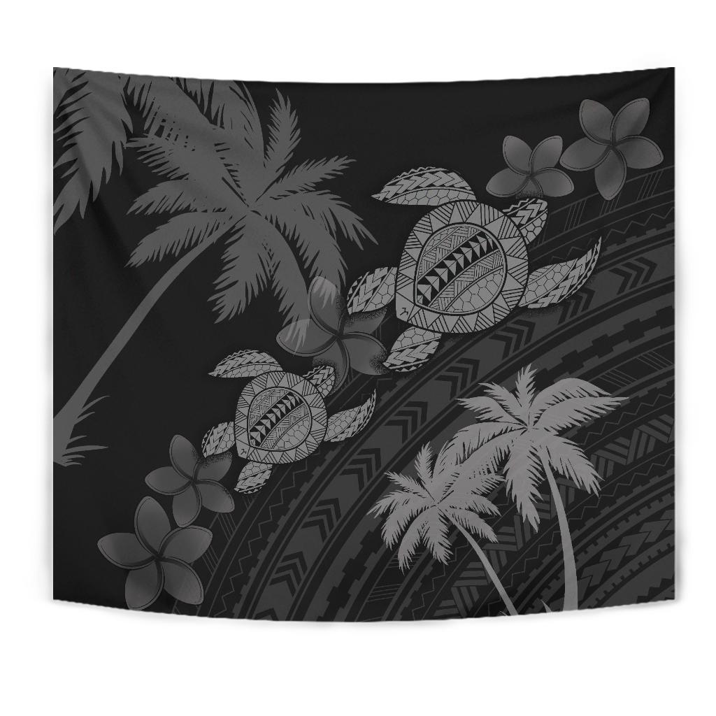hawaii-turtle-plumeria-coconut-tree-polynesian-tapestry-gray