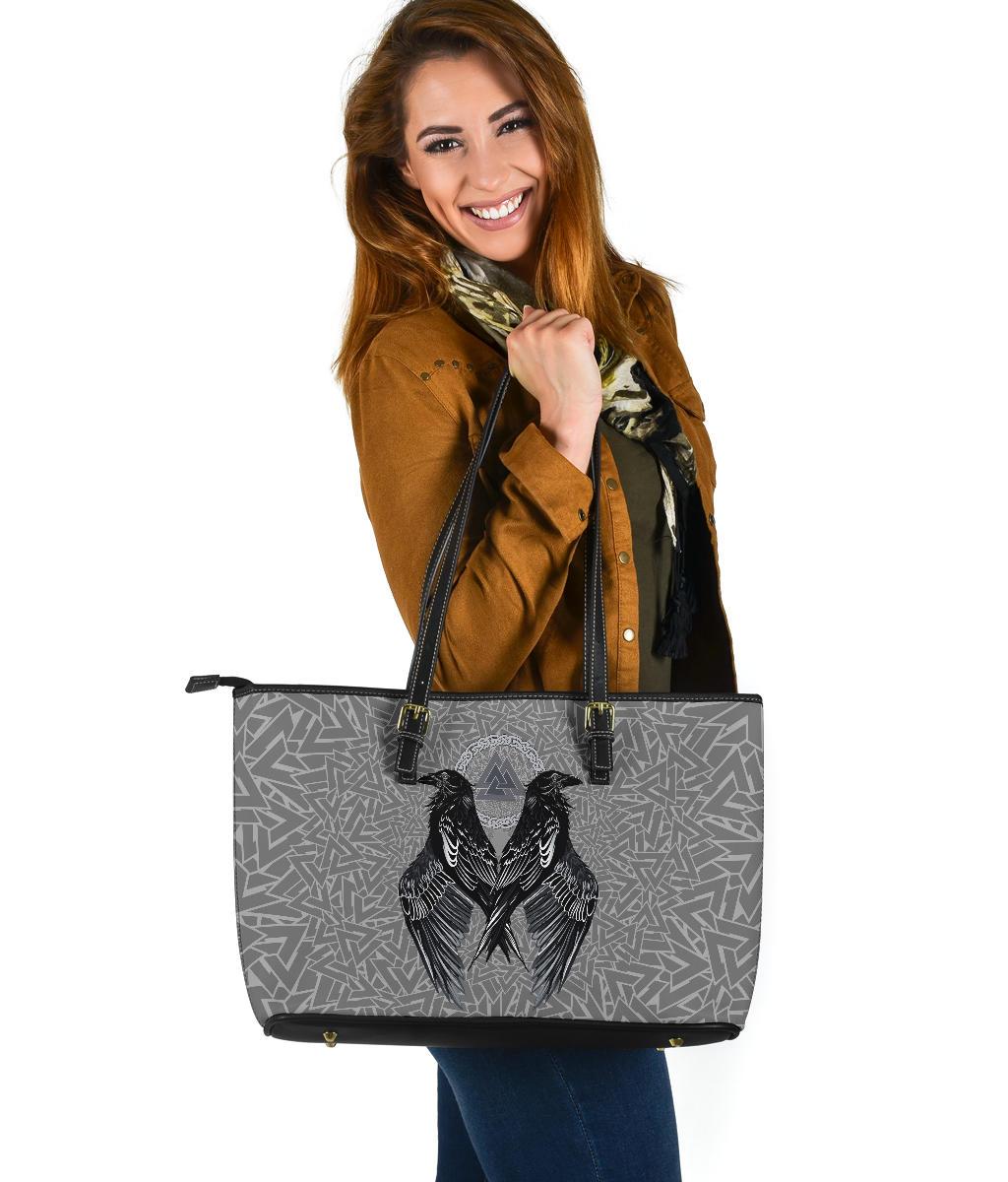 Viking Large Leather Tote Raven Valknut RLT12 - Wonder Print Shop