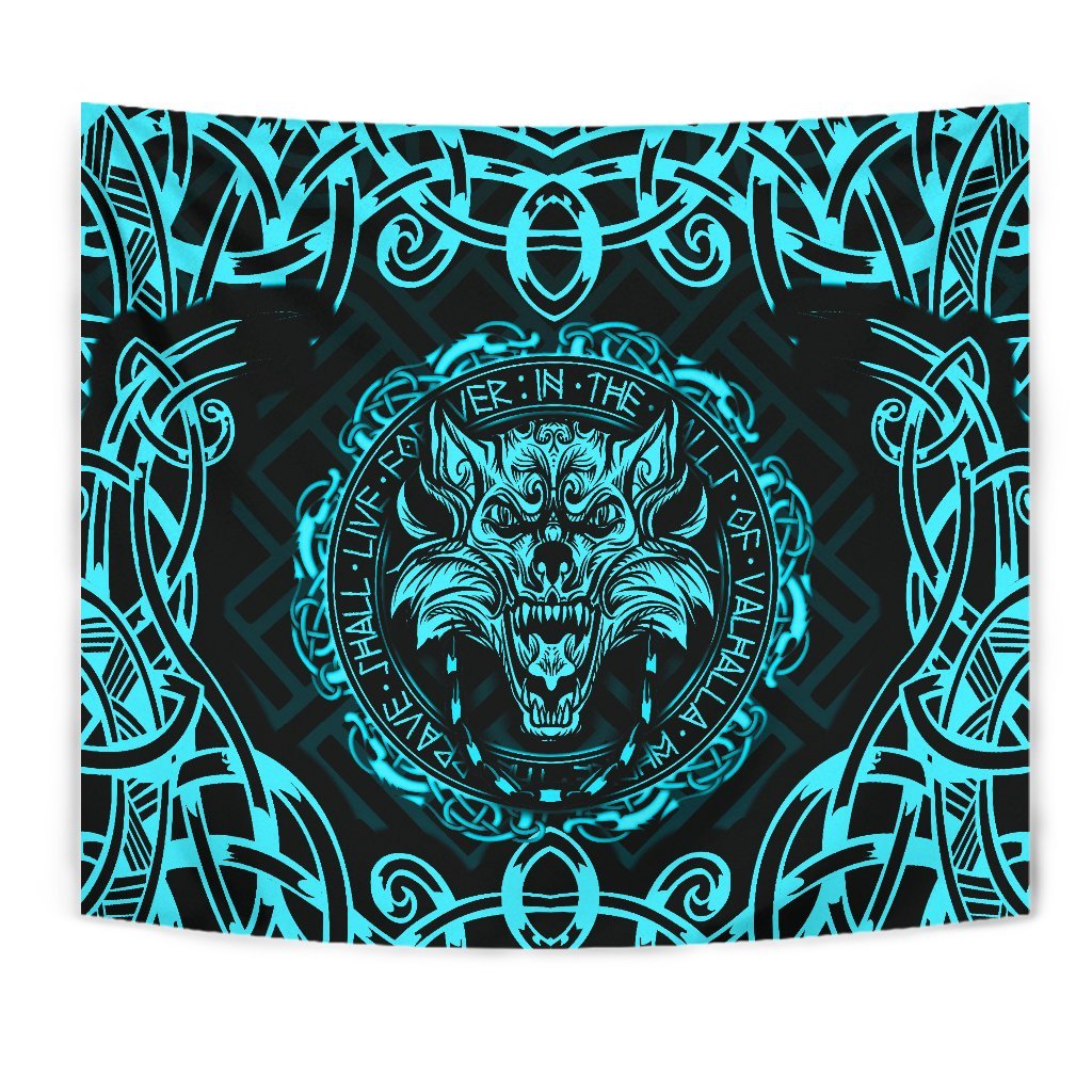 Viking Tapestry - Fenrir Viking Cyan 3D RLT12 - Wonder Print Shop