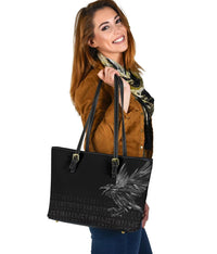 Viking Small Leather Tote Bag - The Raven Of Odin Rune RLT12 - Wonder Print Shop