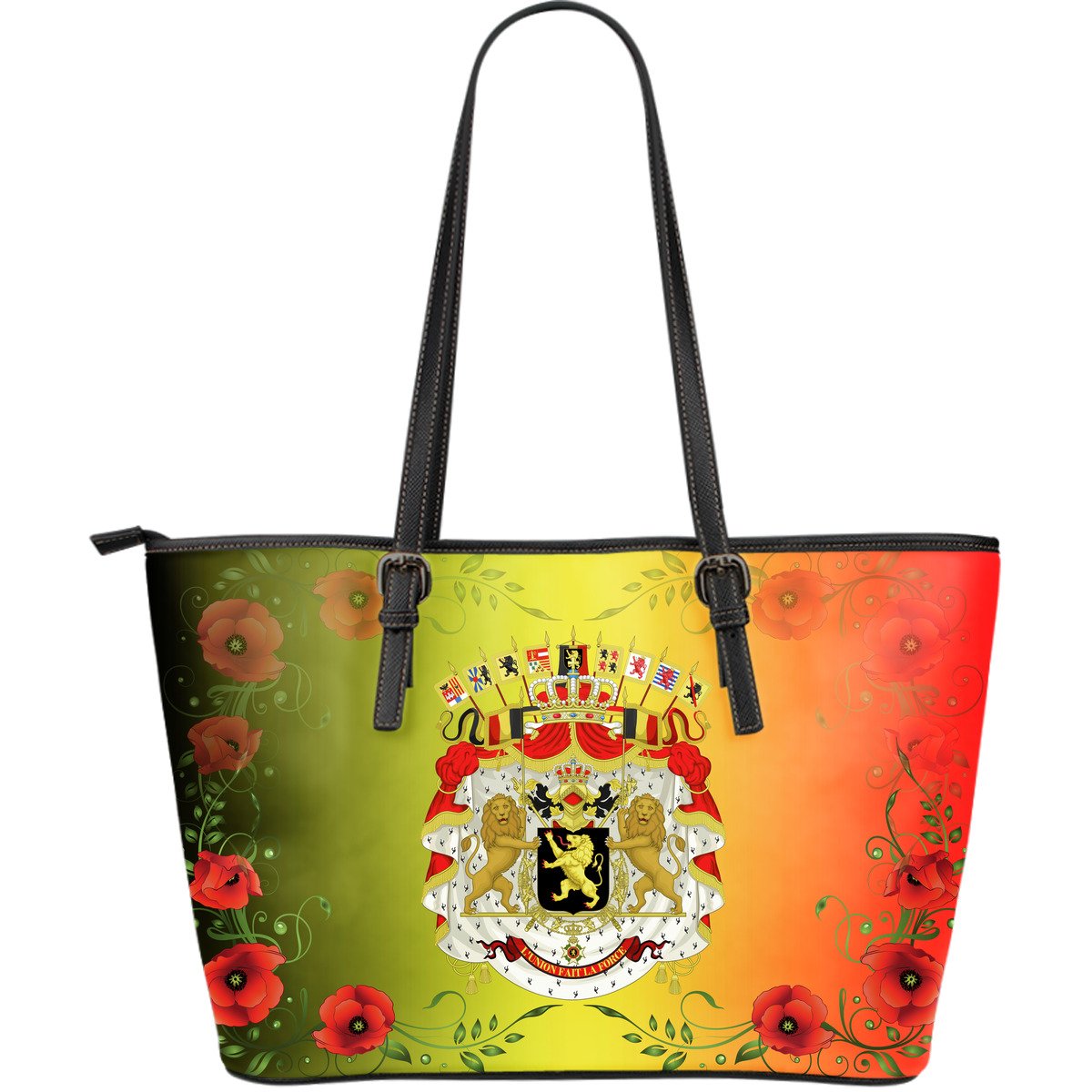belgium-coat-of-arms-in-red-poppies-large-leather-tote-bag