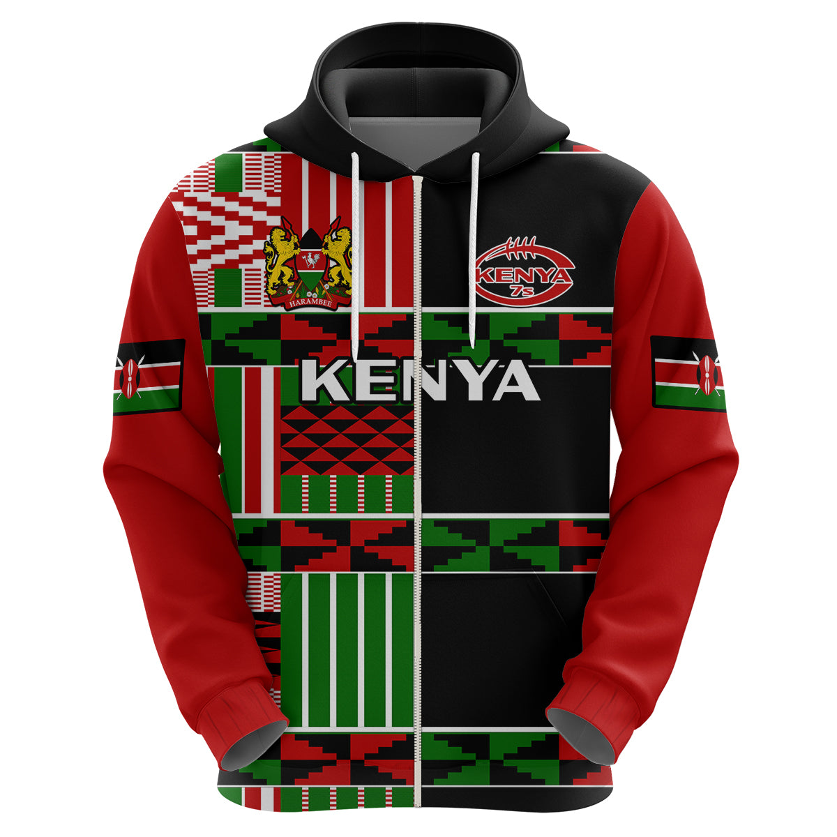 Custom Kenya Rugby Sevens Kenyan Pattern Version Hoodie - Wonder Print Shop