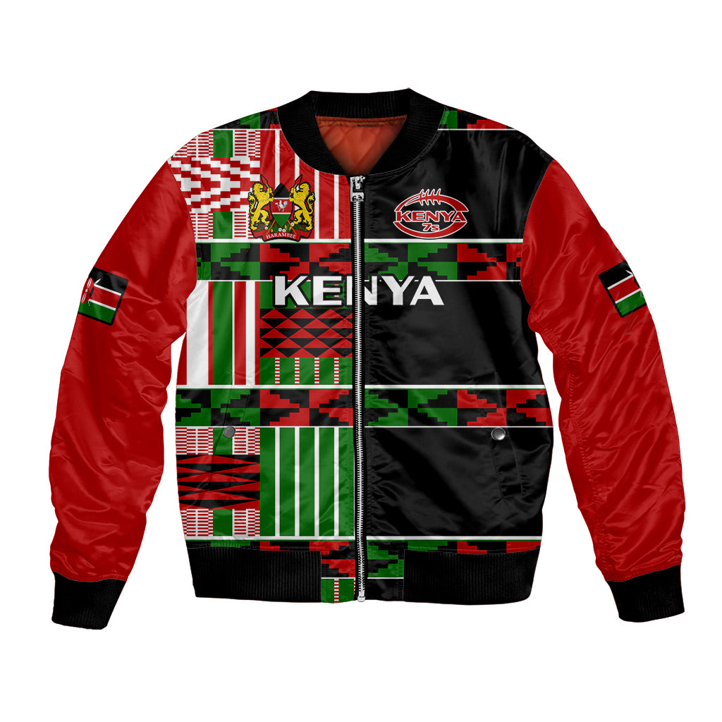 (Custom Text And Number) Kenya Rugby Sevens Kenyan Pattern Version Bomber Jacket - Wonder Print Shop