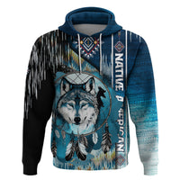 Native American Wolf Dreamcatcher Blue Hoodie - Wonder Print Shop