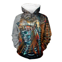 Native American Skull Chief With Wolf Headdress 3D Hoodie LT10 - Wonder Print Shop