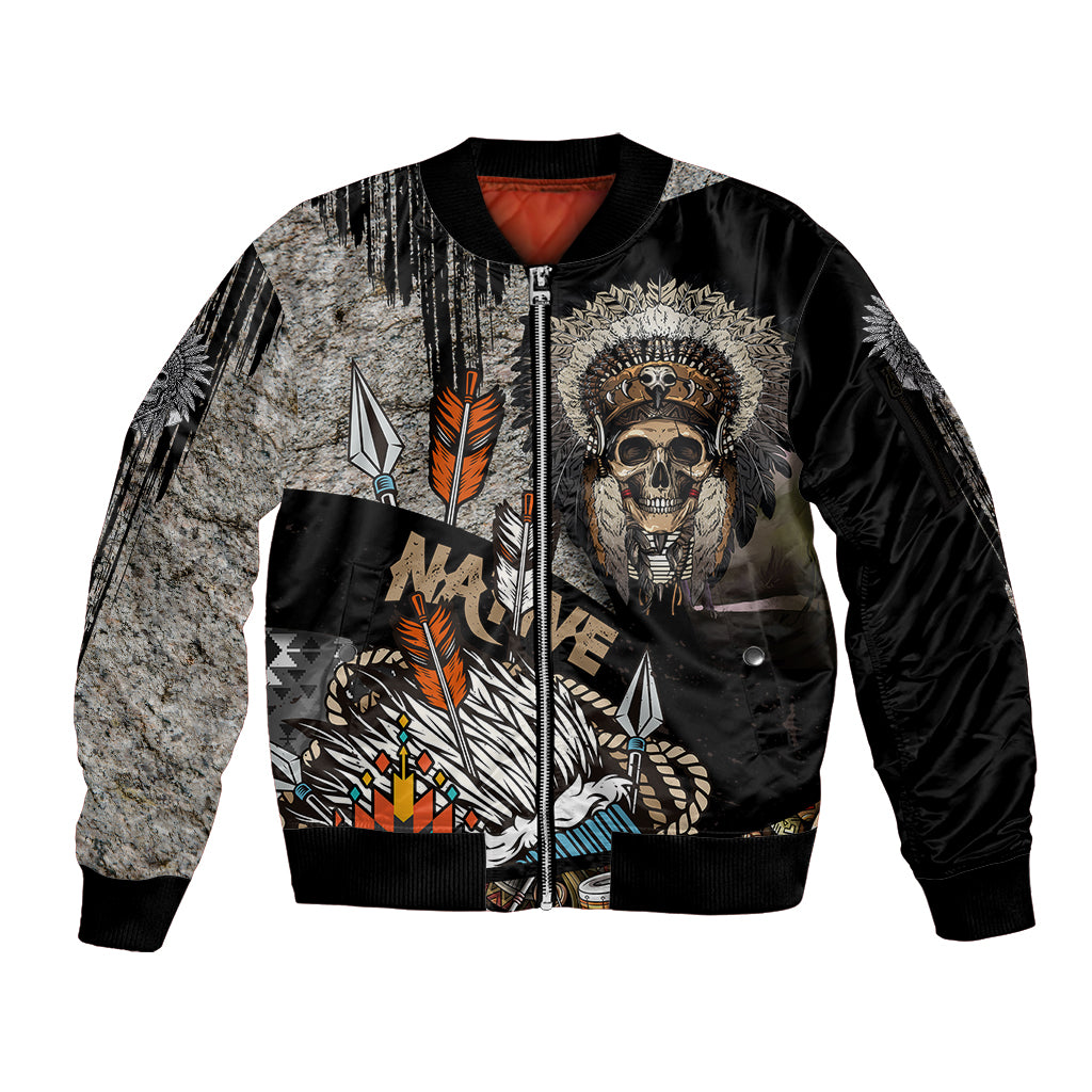 Native American Feather Headdress Abstract Grunge Pattern Sleeve Zip Bomber Jacket - Wonder Print Shop